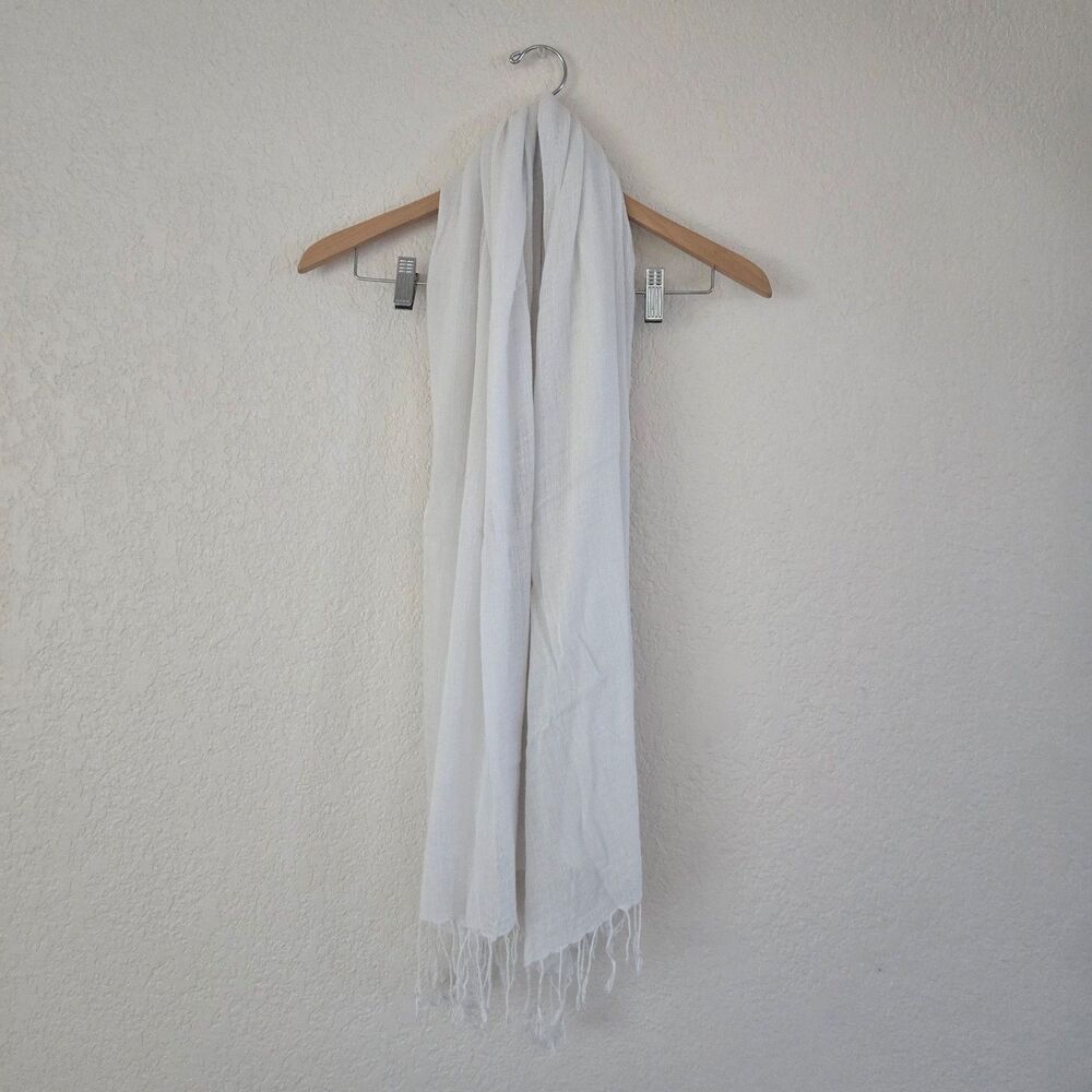 Women's White Lightweight Fringe Tassels Scarf Soft Fashion Accessory